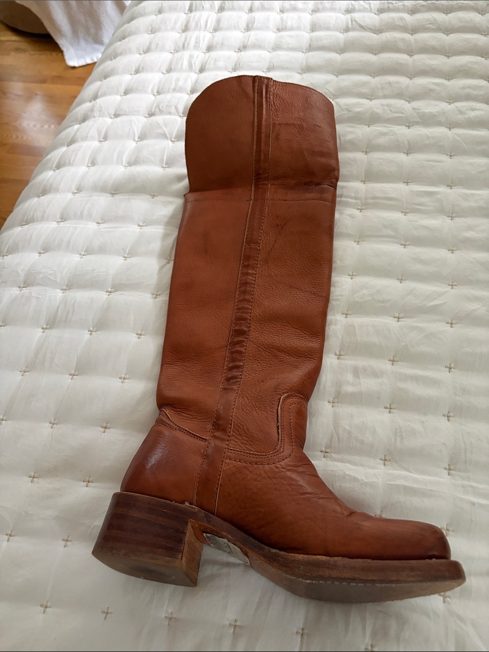 Frye Cognac Leather Mid-Calf Heeled Boots - Picture 2 of 9